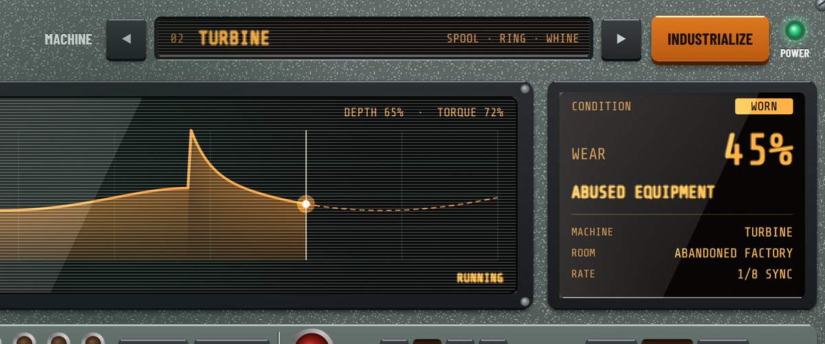 Machine selector set to Turbine, with the Industrialize button and the condition readout