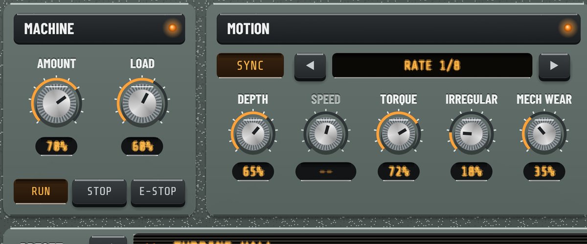 Machine module with Run, Stop and E-Stop buttons next to the Motion controls